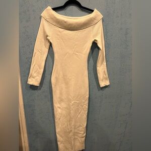 Chic Off-Shoulder Cream Long Sleeve Dress